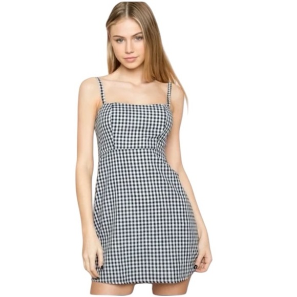 Brandy Melville Gingham Checkered Mini Dress Spaghetti Straps XS-S - Picture 1 of 9